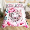White Tiger Duvet Cover Set Queen Size Wildlife Comforter Covers Animal Print Bedding Set For Boys Girls Kids Art Bedroom Decor