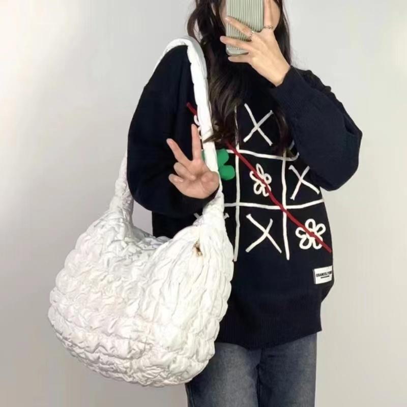 Y2K Style Casual Ruched Oversized Women Shoulder Bags  Quilted Padded Crossbody Bag Large Capacity Nylon Tote Big Shopper Purses
