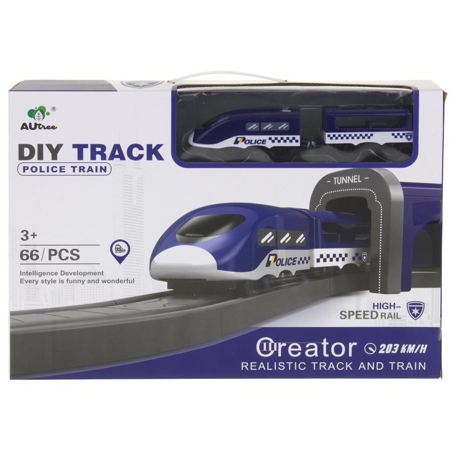 Electric Train Police Train Tracks Loop Locomotive 4 Cars Set