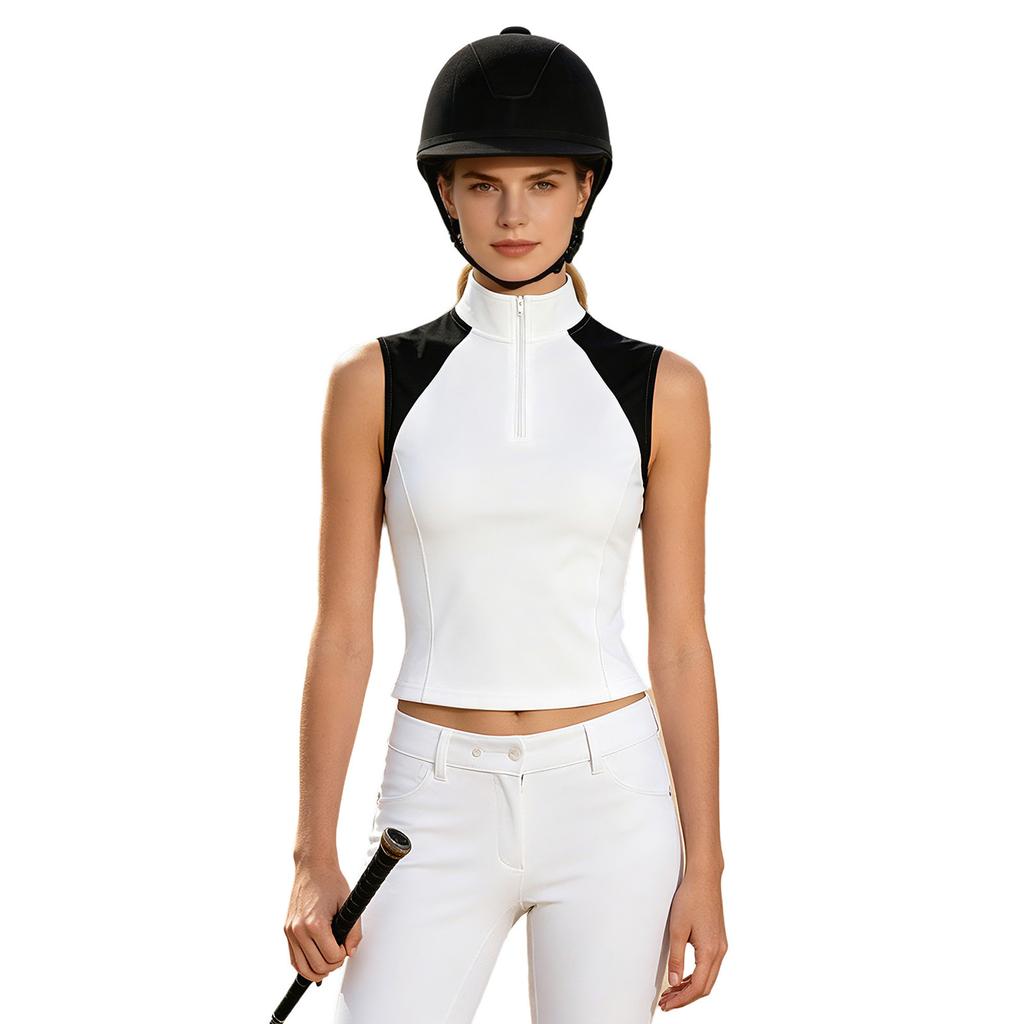 Sleeveless Zip Stand Collar Quick Dry Vest for Women Color Block Horse Riding Tank Top for Golf Tennis Equestrian Sport