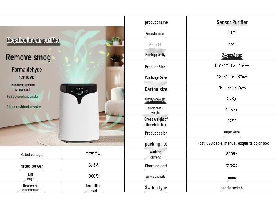 Deformaldehyde Odor Removing Air Purifier: Eliminates Smoke, Sterilizes, and Provides Negative Ion Purification for Bedrooms