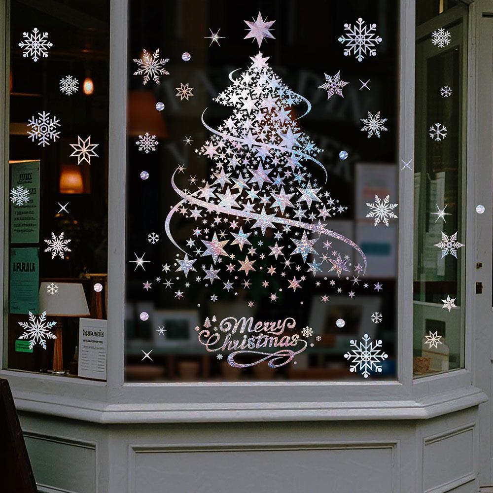 Christmas Decoration Window Stickers Golden Xmas Tree Window Clings Stickers Glass Mirror Sticker New Year Door Mural Sticker