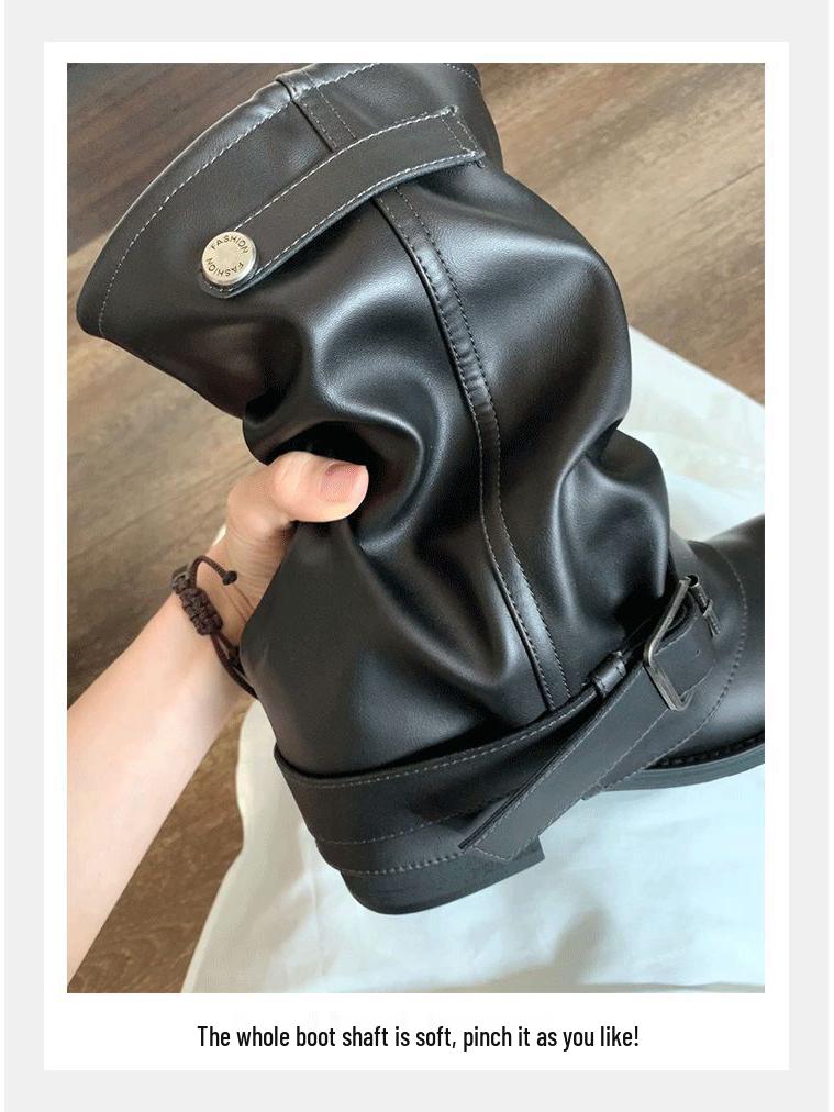 Klobige Plateau Weitschaftige Slouchy Stiefeletten - Echtes Leder Damen Herbst/Winter Stil