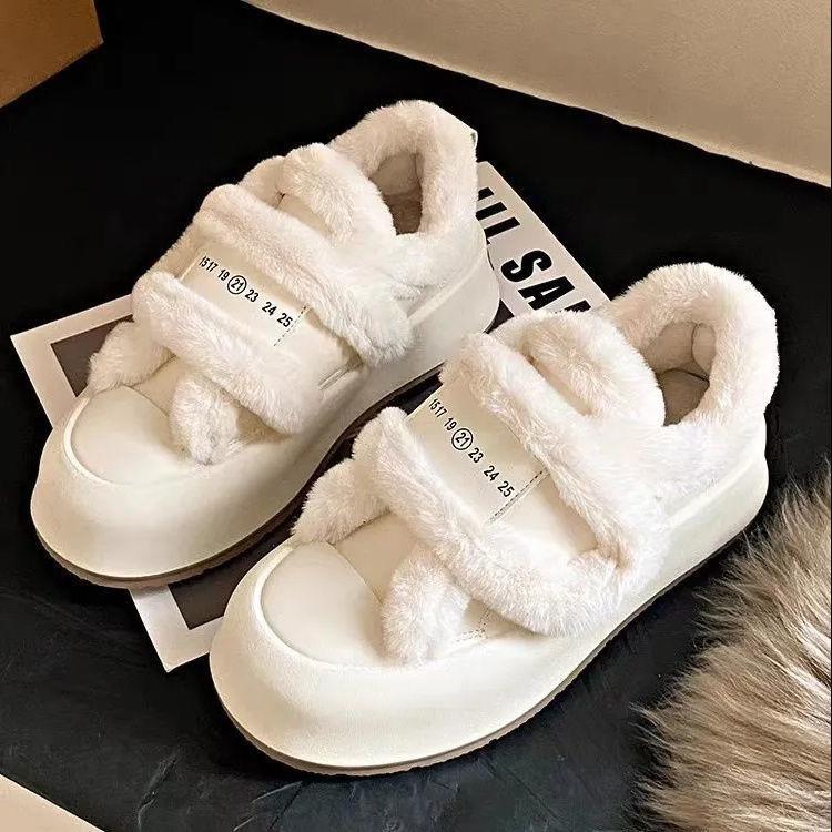 Chaussures de luxe en cuir pour femmes, nouvelles chaussures de créateur à la mode, garde au chaud en coton, mode décontractée, plate-forme