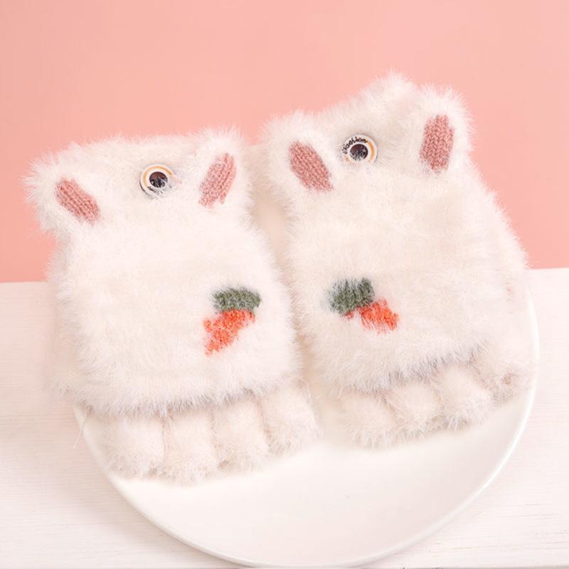 

Милые детские перчатки, зимние теплые вязаные перчатки из искусственного меха для мальчиков и девочек, детские перчатки с рисунком, откидные варежки с полупальцами для отдыха на природе, возраст 3–7 лет белый