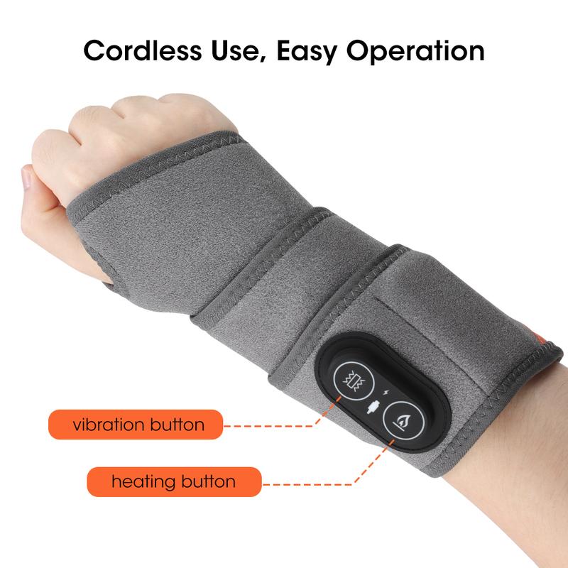 Cordless Heating Wrist Guard 660nm & 850nm Red Light Hot Compress Wristband 3 Levels Electric Vibration Massage Hand Wrist Brace