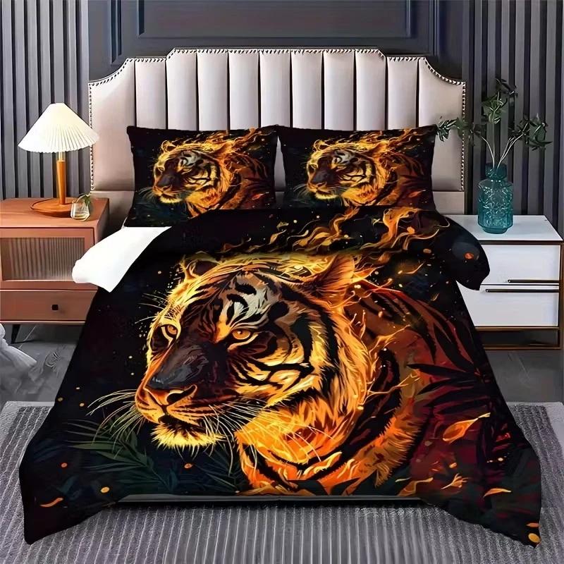 

Flame Tiger Bedding Set Animal Duvet Cover Queen King Double Duvet Cover Pillowcase 2/3 Gift Soft Bedroom Decoration Baby 100x135cm