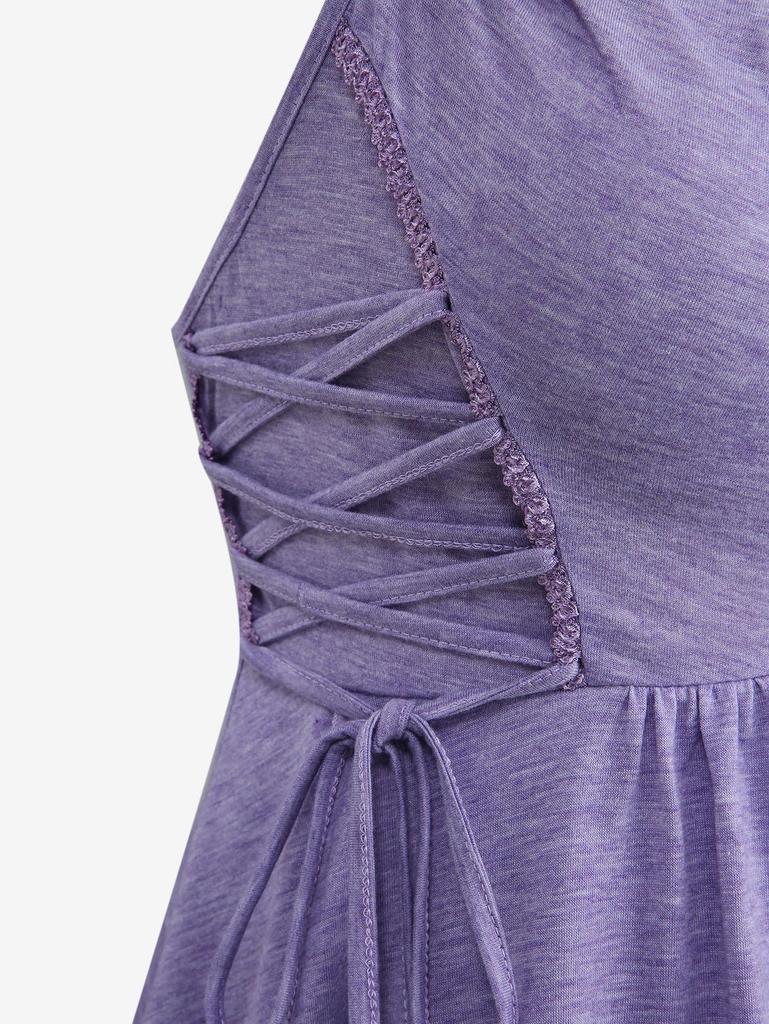 Rosegal Plus Size Cowl Neck O-Ring Lace Up Ruffles Marled Tank Top
