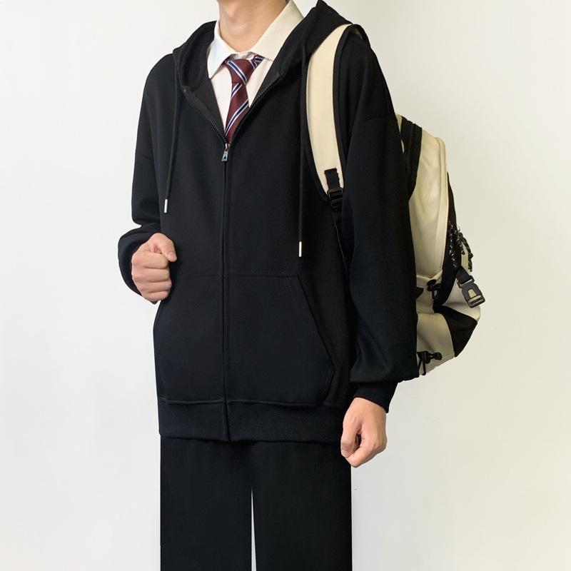 

Men s Japanese Style Gray Hooded Cardigan Sweatshirt - Trendy Loose Fit Spring Jacket, Solid Color Casual Fashion Top 2XL