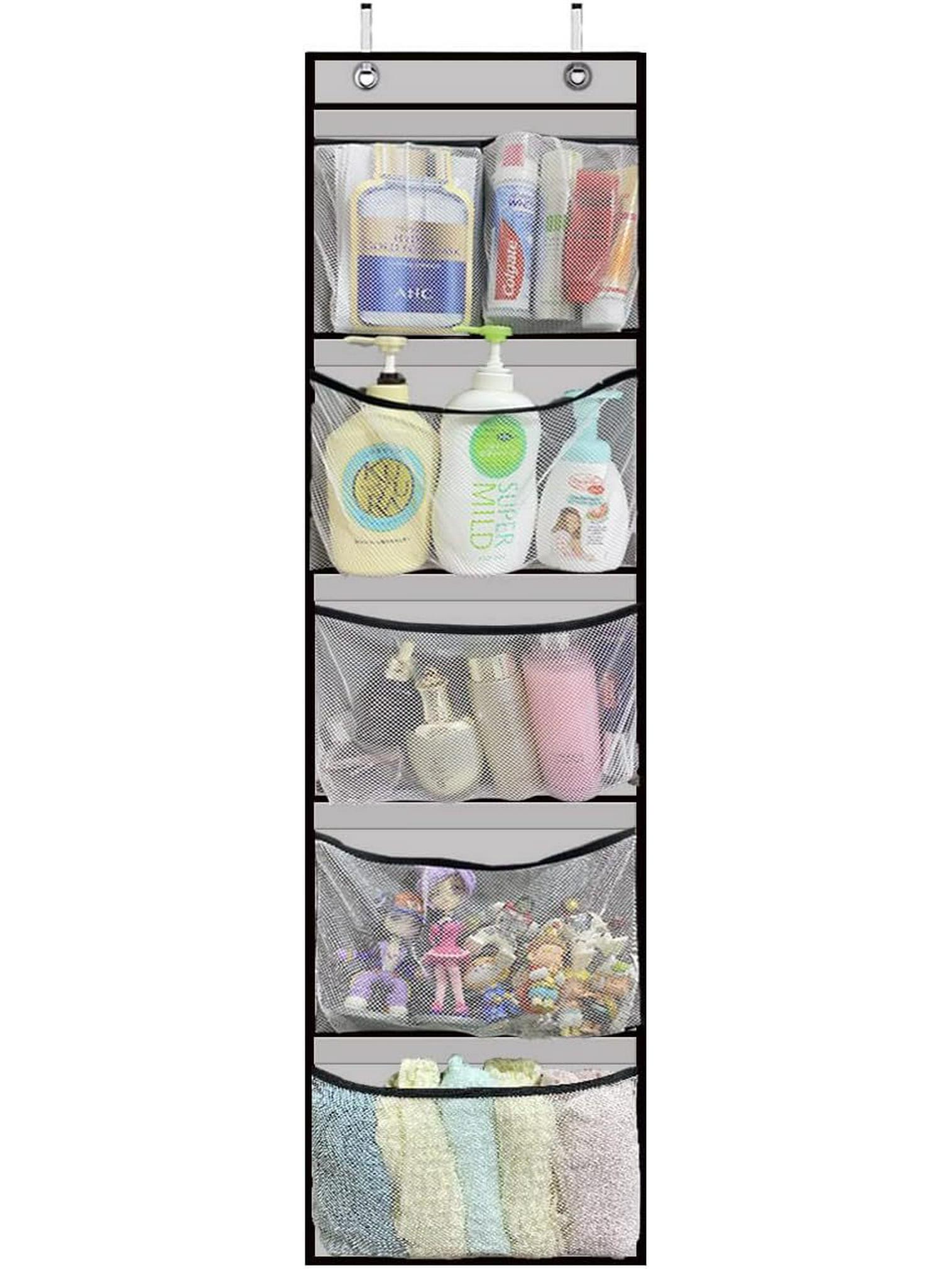 Five-Grid Hanging Wardrobe Organizer - Multi-Pocket Back-of-Door Storage Bag Gray