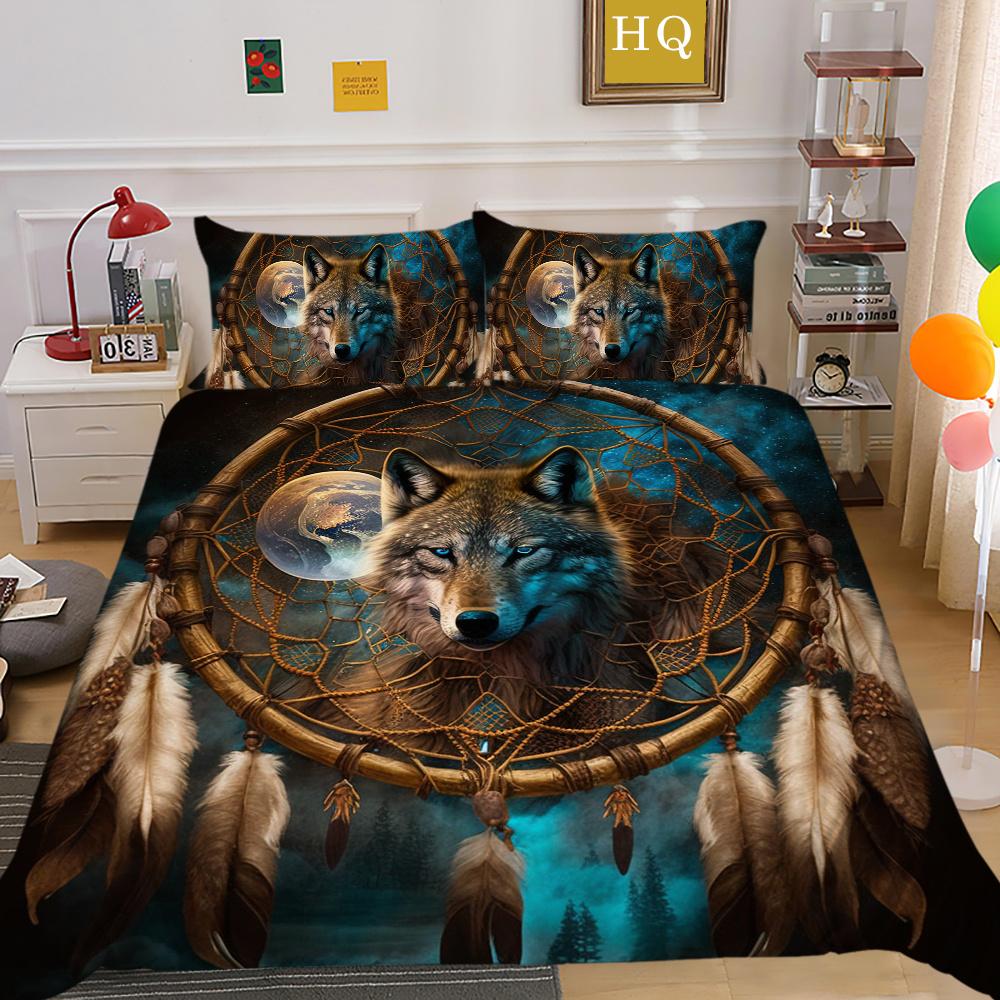 Bettbezüge, Wolf-Druck, King-Size-Mikrofaser-Bettwäsche-Set, Bezug für Mann, weich, hochwertige Heimtextilien