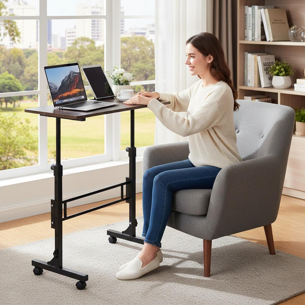 Adjustable Height Standing Desk Mobile Rolling 16x31.5 Inch Portable Laptop Computer Desk for Home Office Small Spaces Supplies