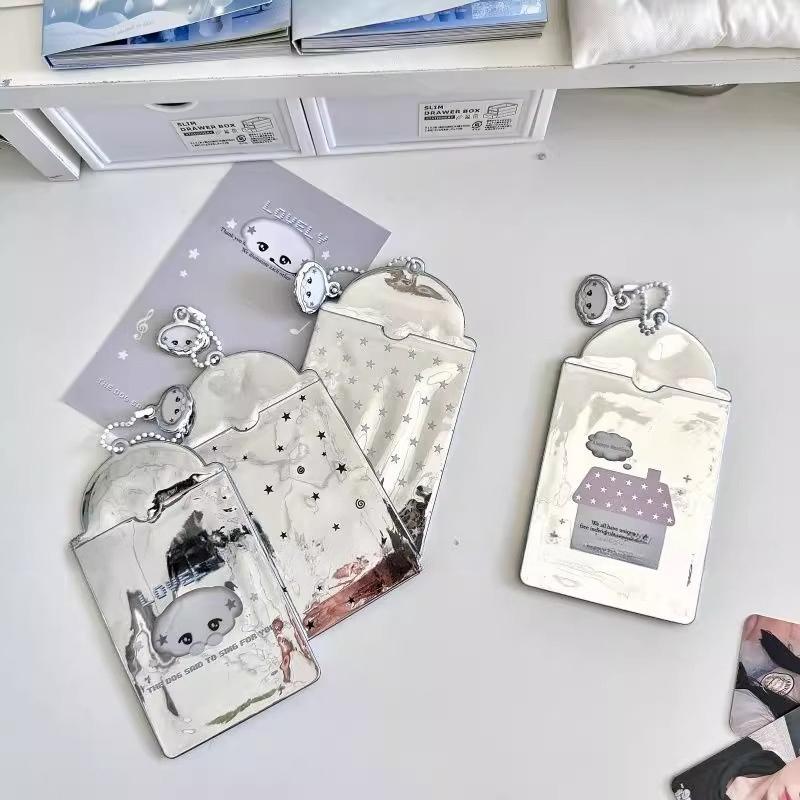Laser Series PVC Photo Frame for Girls Cute Angel Card Holder with Pendant 3 Inch Kpop Photocard Holders INS Style Card Binder