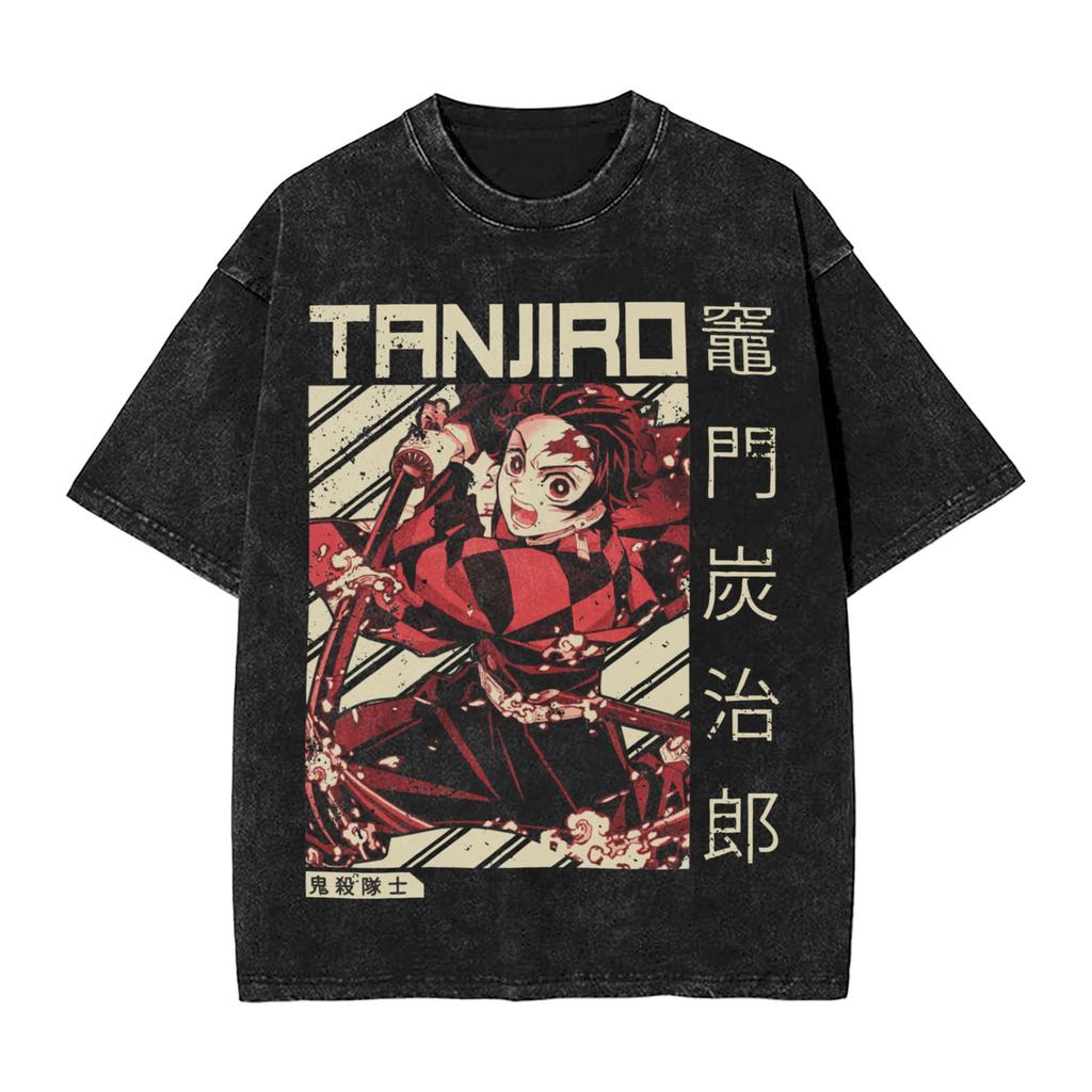 Anime Demon Slayer Hashibira Inosuke Graphic T Shirt Men Women Cotton Tshirts Vintage Washed Tee Harajuku Male Casual T-shirts