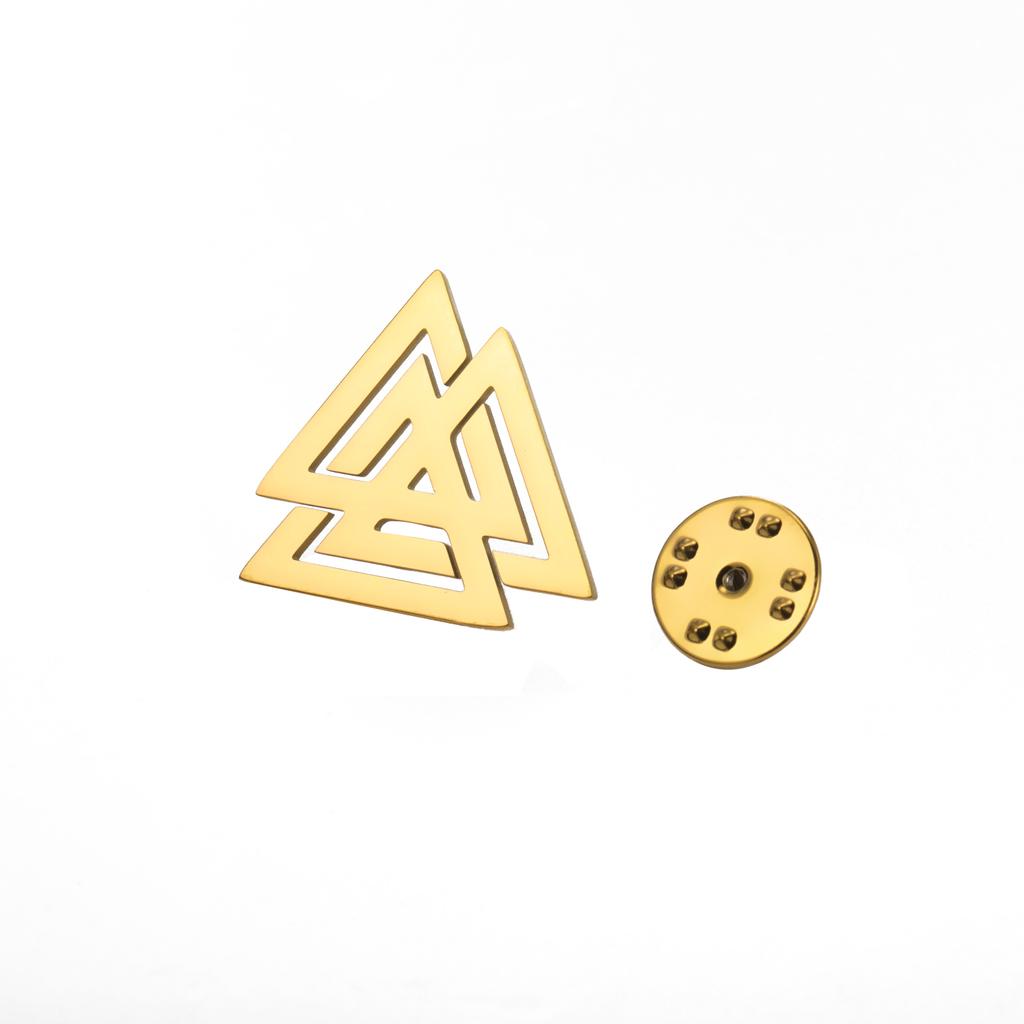 Vintage Triangles Brooch for Women Men Odin Knot Valknut Symbol Pin Stainless Steel Norse Myth Jewelry Amulet Talisman