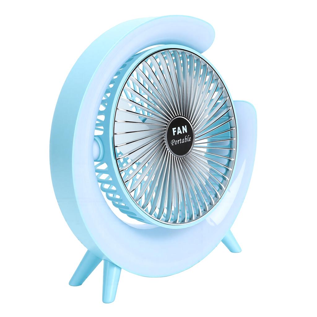 Compact Desk Fan with Colorful Lights USB Charging 3 Speeds 1800mAh Battery Multicolor Lights Quiet Mini Table Fan Blue