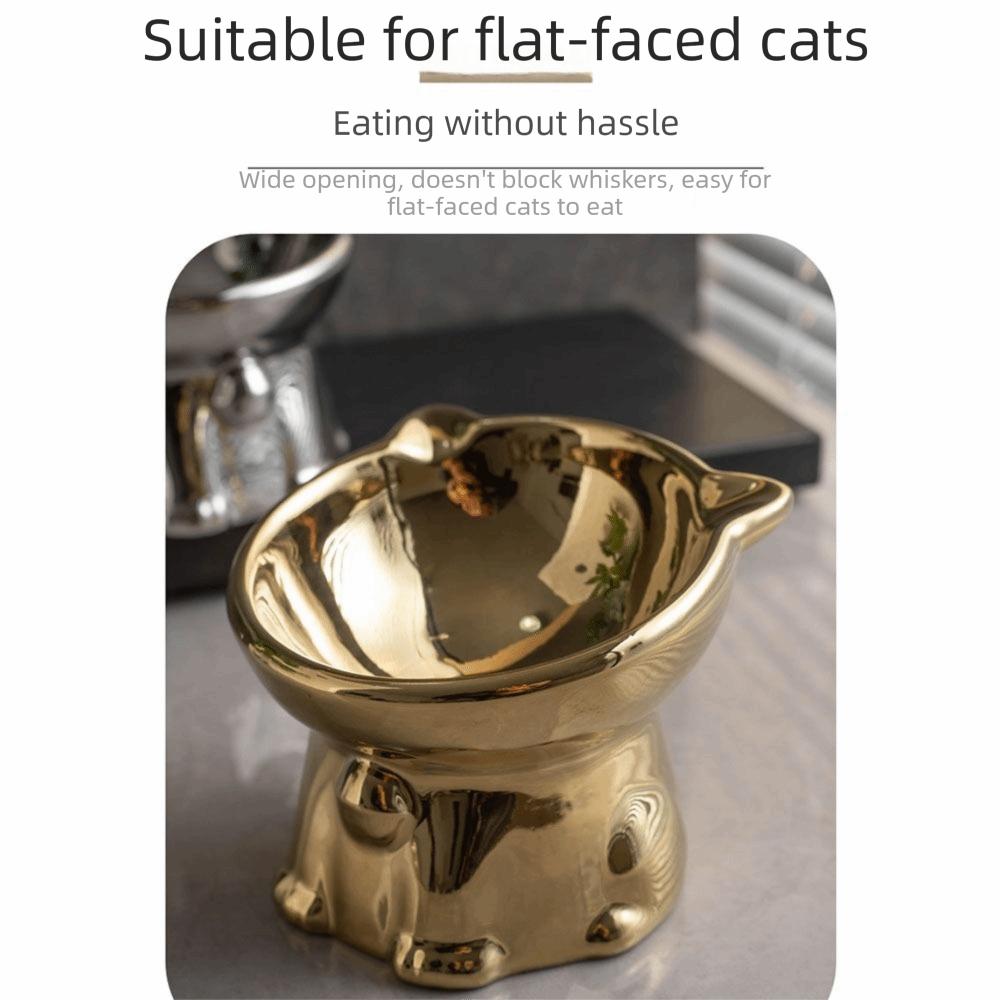 Anti-Spill Ceramic Cat Bowl Cat Shaped Cat Water Bowl Elevated Pet Food Feeder Cat Drinking