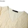 ZANZEA Women Casual V-Neck 3/4 Sleeve Patchwork Lace Dress