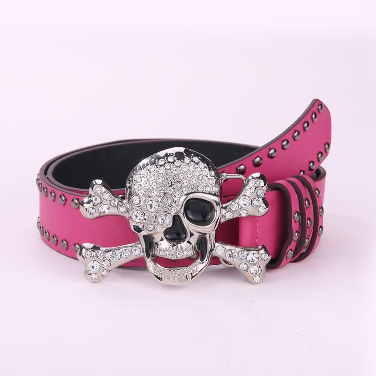 Y2K Rhinestone Skull Rivet Belt - Women s European & American Style 3.6cm Wide, 105cm Long розы красного
