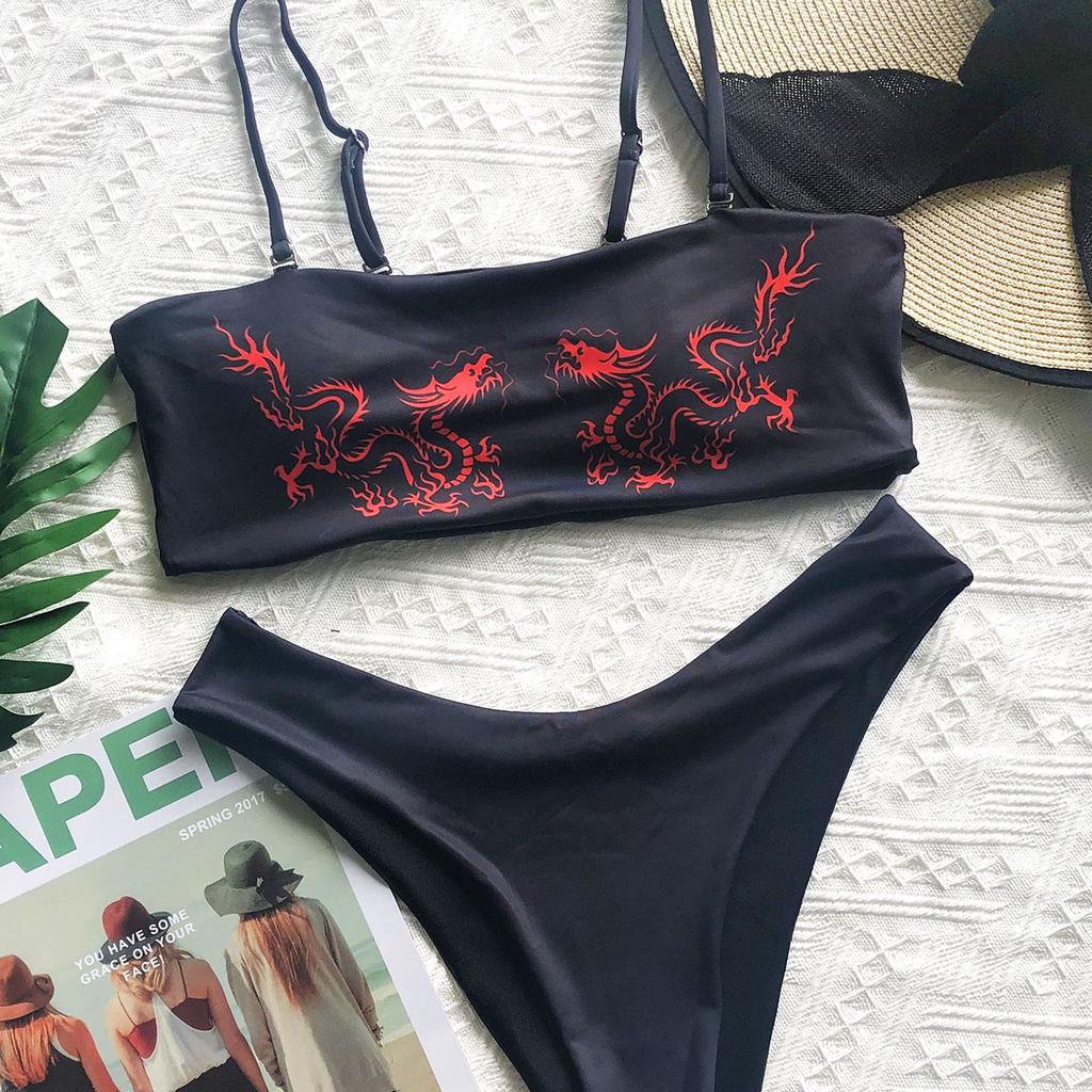 Buy Flower Dragon Print High Waist Bikini 2021 Female Swimsuit Women Swimwear Two-pieces Bikini ...