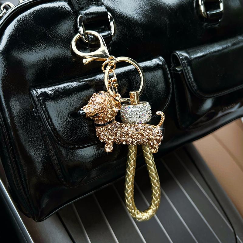 Cartoon Diamond Puppy Car Keychain Pendant Cute Dachshund Backpack Accessories Couple Car Key Chain Gift