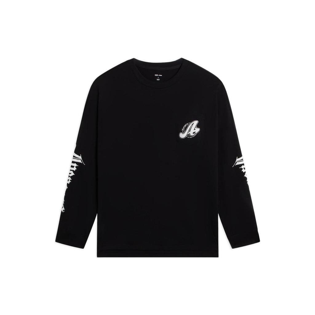Li Ning Logo Print Cotton Crew Neck Long Sleeve Sweatshirt Unisex sweatshirt Black AHSSE29-2