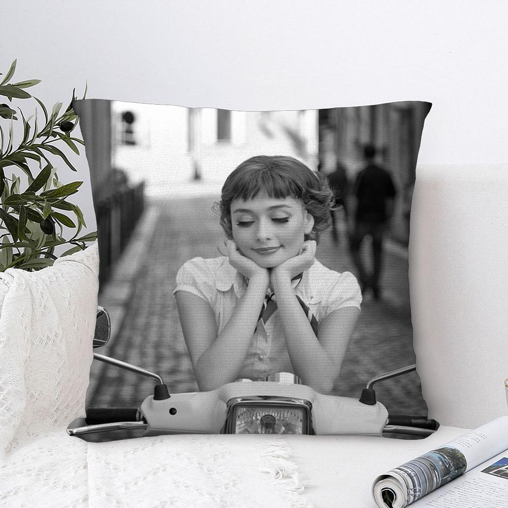 Funda de Almohada Clásica A-Audrey Hepburn Decoración Sofá Hogar Impresión Doble Cara Felpa Cuadrada Fundas para Cojines Decoración