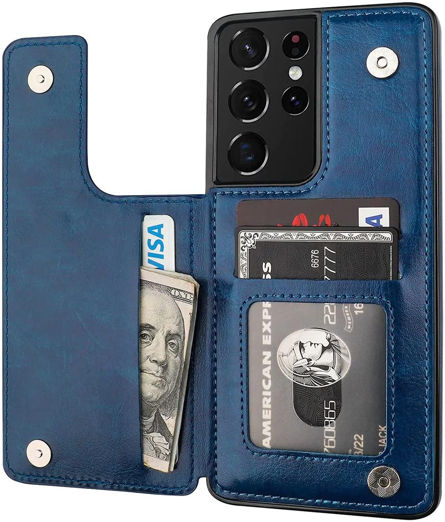for Samsung Galaxy S21 FE S20 Note 20 Ultra Wallet Case with Card Holder PU Leather Card Slots Case Double Magnetic Clasp Cover