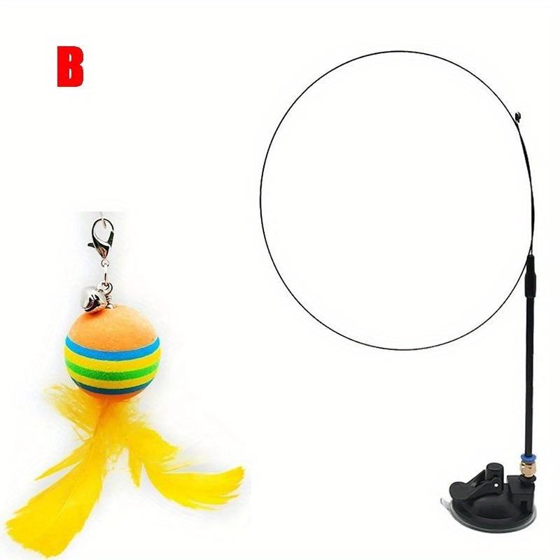 Interactive Cat Toys Kit Feather Toys with 1 Wands, 1 Suction Cups, Replacement Feather Heads for Indoor & Outdoor Play