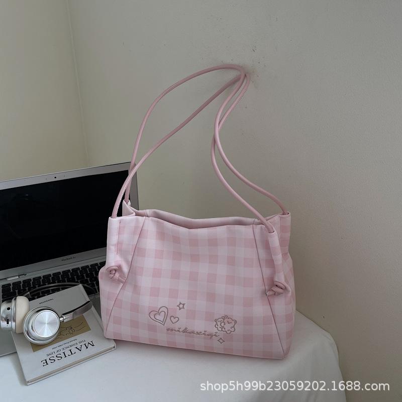 Large-capacity Contrasting Color Plaid Backpack Women's Summer New Fashion Shoulder Tote Bag Trendy Women's Bag