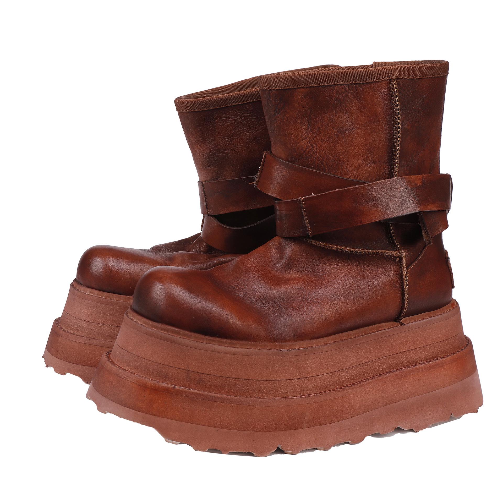 

Women s 2025 Height-Increasing Martin Boots - Washed Cowhide Platform Ankle Boots with Buckle and Thick Sole 36