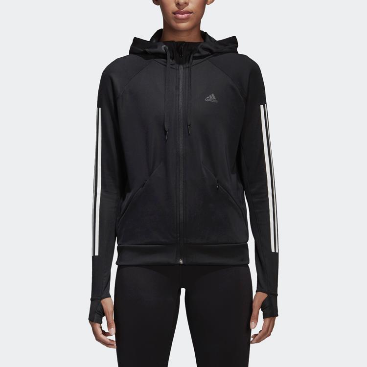 Adidas Casual Sports Training Knit Hooded Jacket Women Outerwear Black BK7675