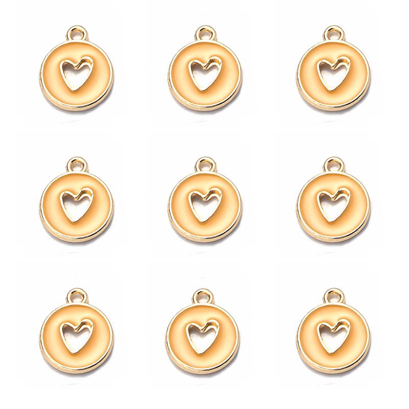 10 pezzi/lotto Cuore d'Amore Rotondo Smalto Ciondoli Double Face Ciondolo Fatto a Mano Per Braccialetto Fai da Te Creazione Gioielli 14,5x11,5 mm Vendita all'Ingrosso