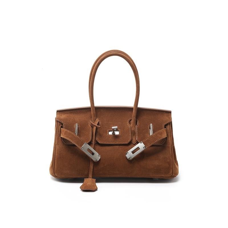 

Замшевая горизонтальная платиновая сумка новая нишевая сумка высокого класса большой вместимости женская универсальная женская кожаная сумка