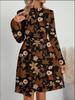 Autumn and winter new casual fashion floral printing long-sleeved stand-up collar dress women's clothing