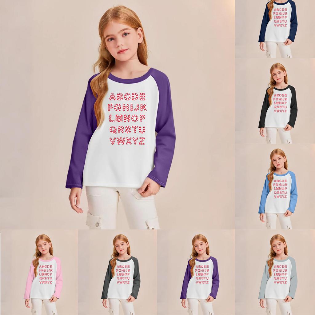 Kids' Fashionable Comfortable Christmas Print Neck Pullover Long Sleeve Top