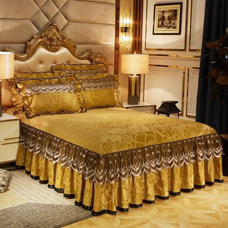 Luxury Bedspread Soft 45cm Heightened Bed Skirt Home Adjustable Bedding Set Queen King Size Bed Cover with Pillowcases