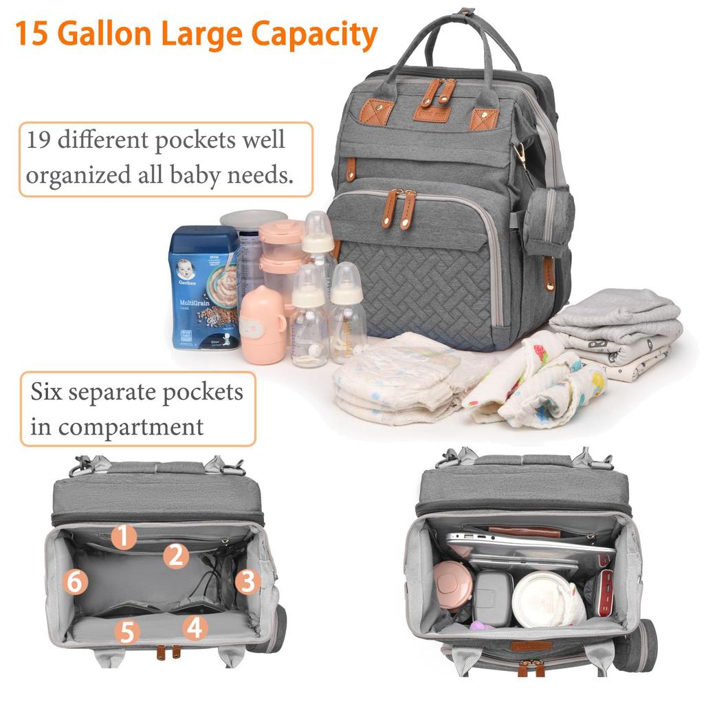 Diaper Bag, Backpack with Changing Station, Waterproof Baby Bag for Boys & Girls, USB Charging Port for Parents, Travel Backpack
