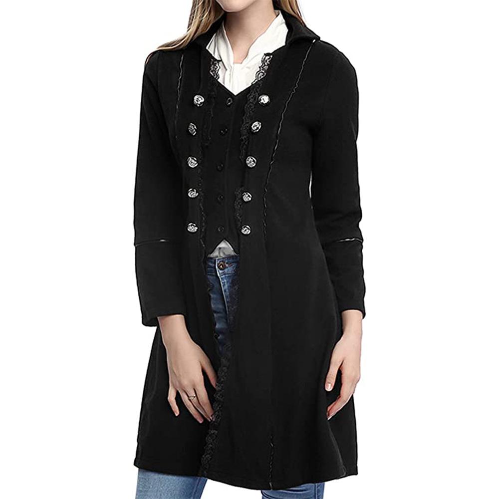 Manecă lungă pentru femei, cu mânecă lungă, cu trei piepți, de la mijlocul secolului, retro gotic victorian, frac de pirat