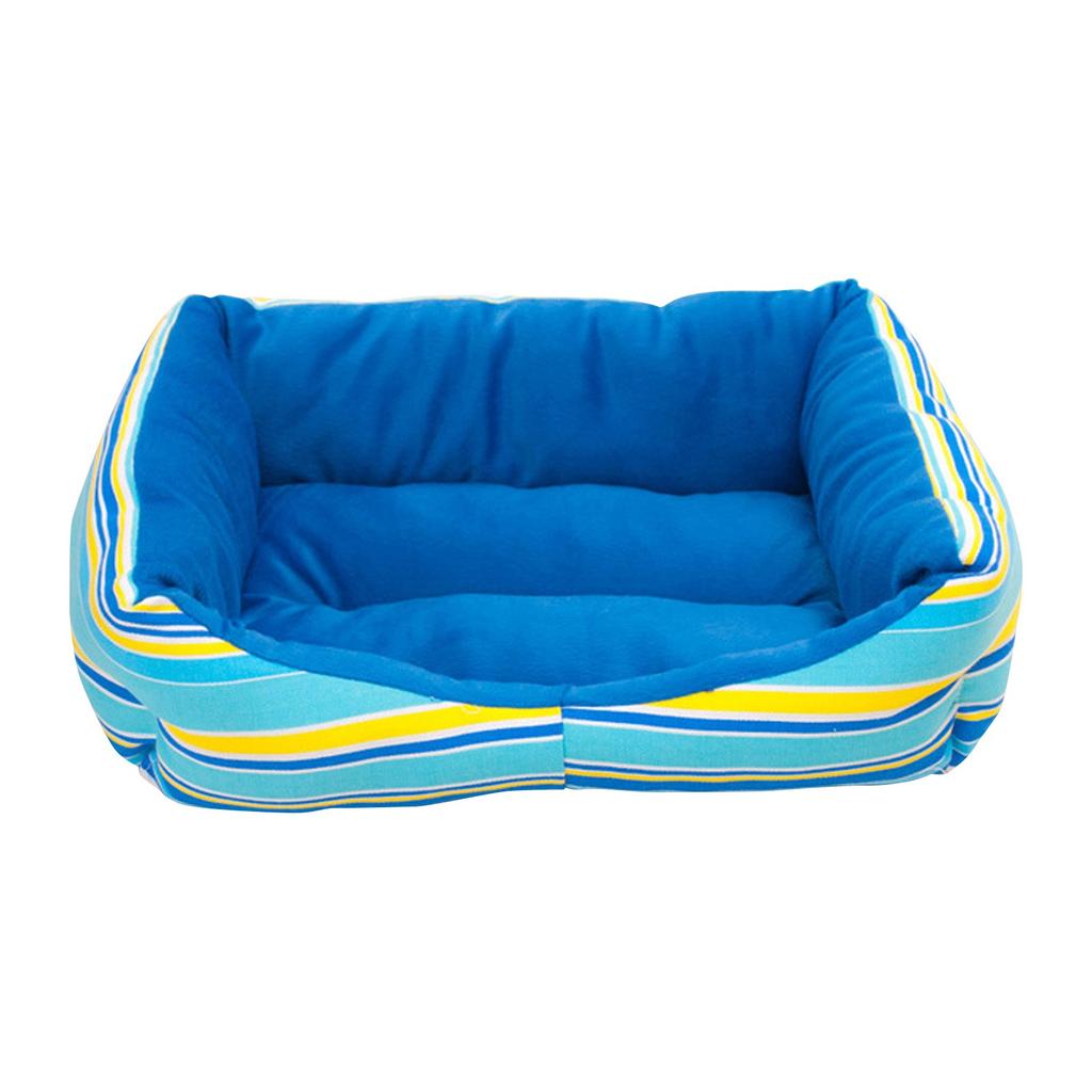 Rectangular Soft Plush Pet Bed with Striped Pattern and Raised Sides for Small Dogs and Cats Indoor Use