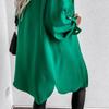 Knopfdekoration Mittellange Hemdjacke Herbst Winter Neu Aufgerollter Ärmel Knopfverziert Midi Hemdjacke, Mit Taschen Asymmetrisches Oberteil