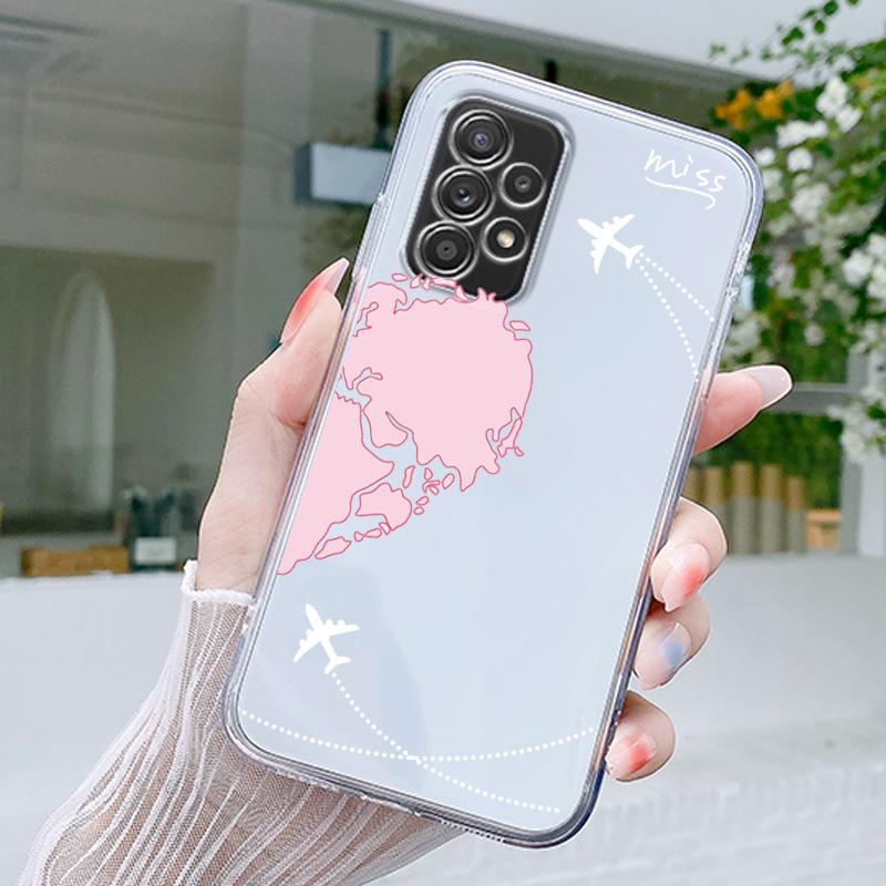 Planes World Map Travel Love Heart Case For Samsung A15 A13 A35 A55 A51 A71 A41 A31 A05 A17 A23 A25 A33 A53 A73 5G A07 4G Cover
