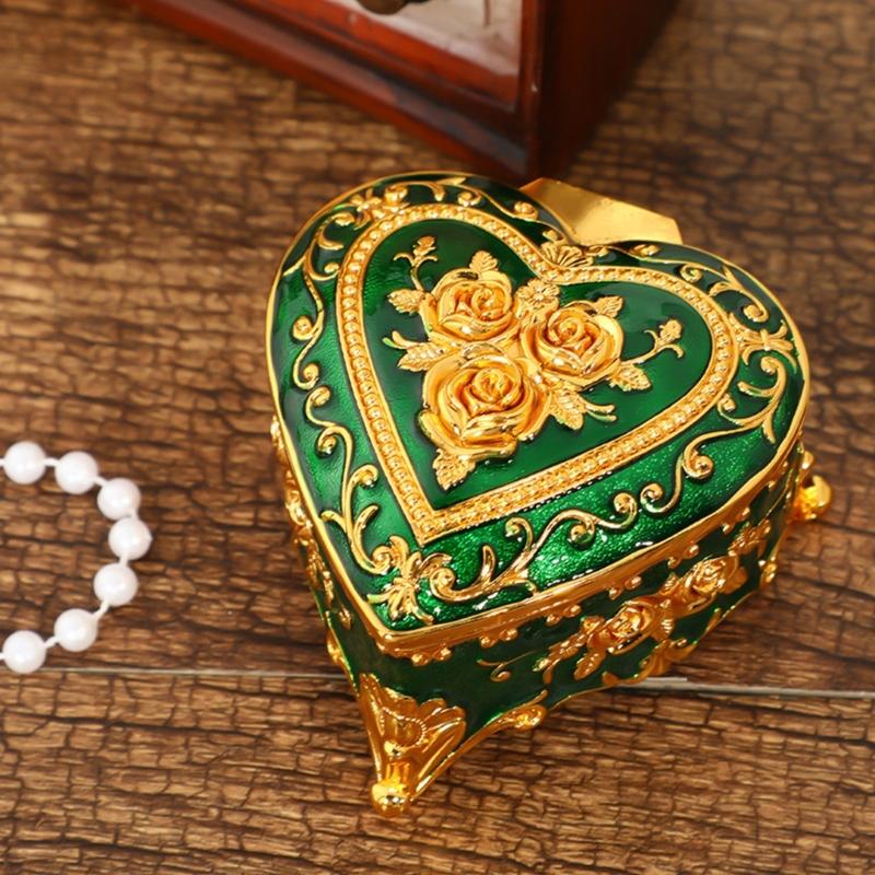 Alloy Rose Pattern Jewelry Organizers In Heart Shape For Women And Girls