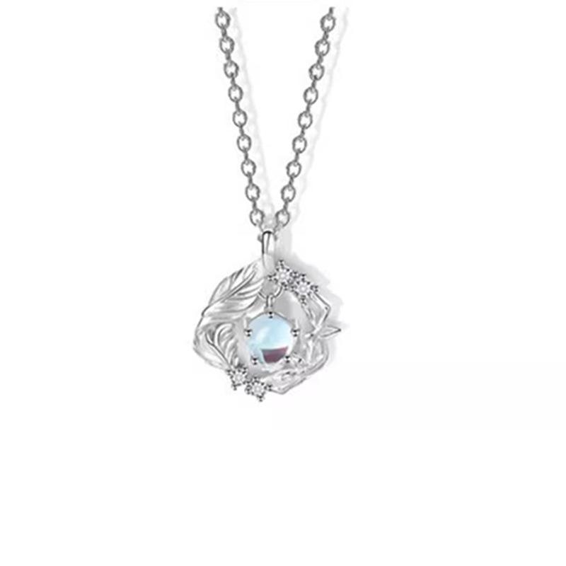 

Light Luxury Moonstone Pendant Necklace With Eucalyptus Leaf And Bird Design Valentine s Day Gift For Her