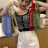 Internet-Berühmtheit Schönheits-Rückenkurz Kariert Gestrickt Neckholder-Weste Damen Sommer mit Einem Unteren Crop-Top Zum Tragen Draußen