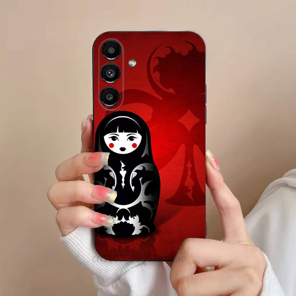 Cute Cool Russian Art Matryoshka Phone Case For Samsung S25,24,21,22,23,S30,Ultra,S20,Plus,Fe,Lite,Note,S10,S9,Black Soft Shell