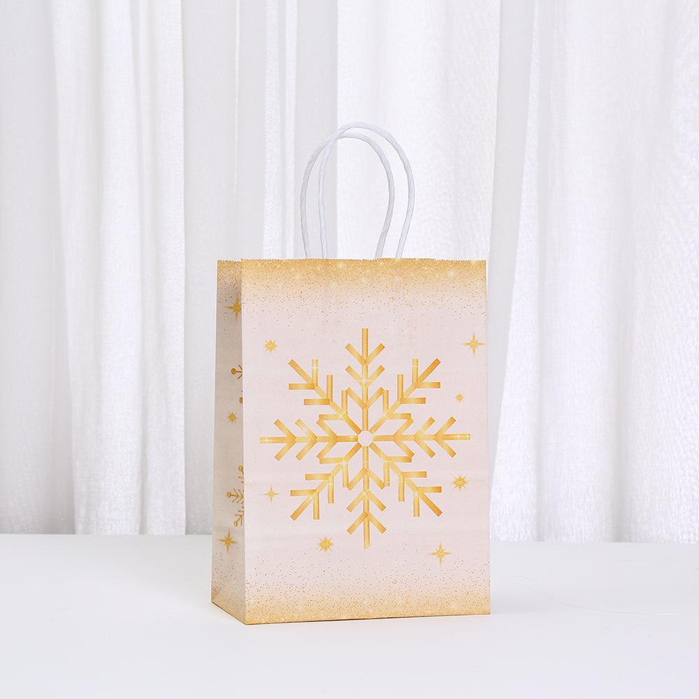 12/30pcs Christmas Gold Foil Paper Tote Bags Reusable Gift Favor Bags for Holiday Packaging Candy Cookies Retail Party