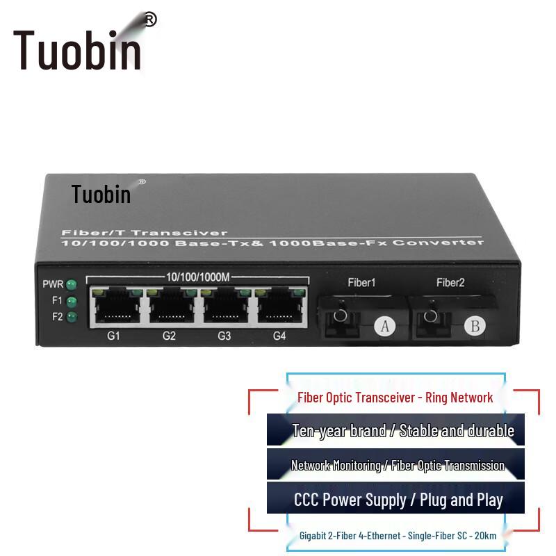Tuobin Gigabit 2G4E Fiber Optic Ring Network Transceiver