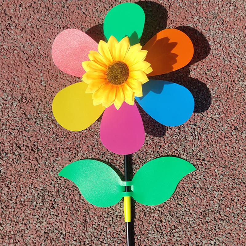 Sunflower Windmill Pinwheel Colourful Sequins Foldable Windmill Carry Camping Picnic Home Garden Decoration Wind Spinner Kid Toy
