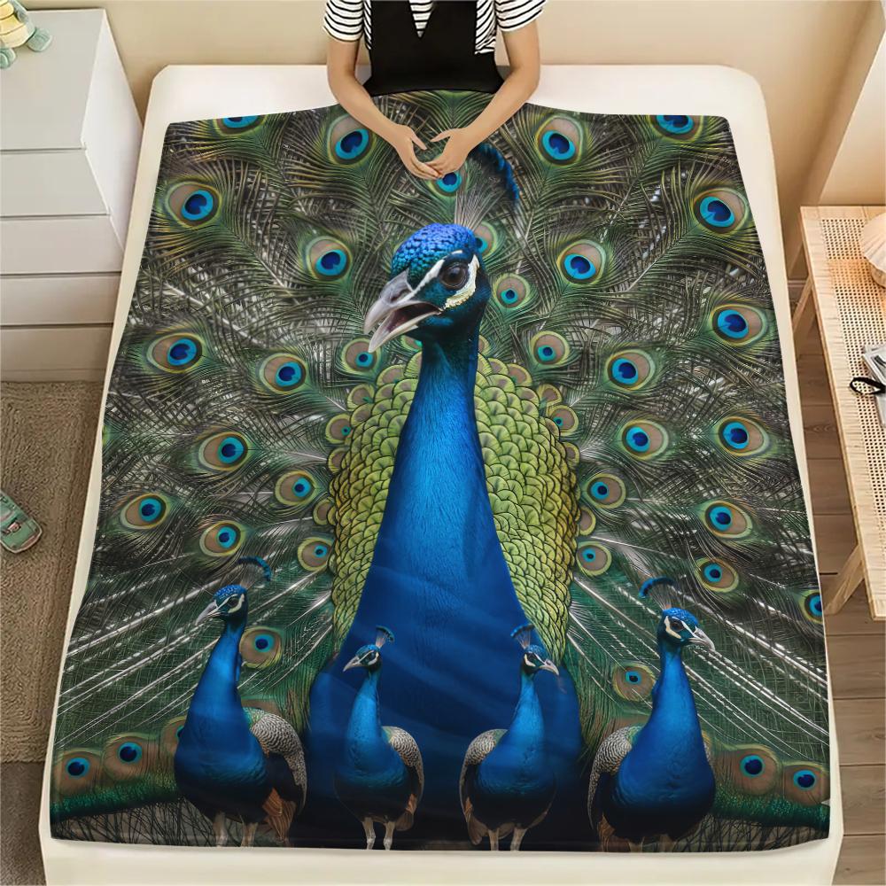 1Pc Deer Peacock Print Flannel Blanket, High Quality Comfortable for All Seasons, Home Decor, Warmth and Comfort, Perfect for Gifts